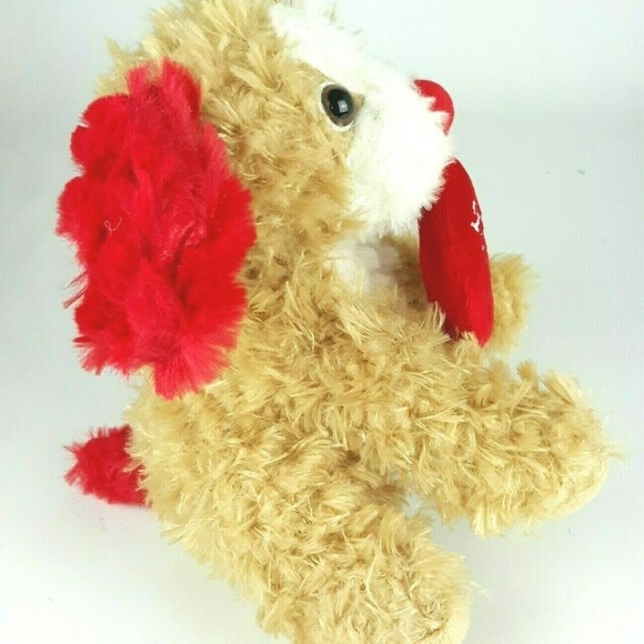 8″ Plush Puppy Dog Brown Red Heart Ears - Picture 3 of 8